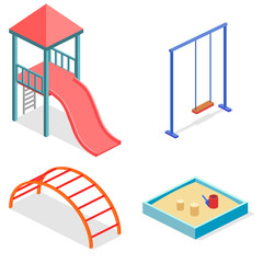 Isometric flat 3D concept web vector kids playground set.