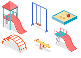 Isometric flat 3D concept web vector kids playground set.