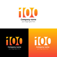 100 logo icon flat and vector design template. Monogram years numbers one and zero. Logotype one hundred with orange-yellow gradient color. Creative vision concept logo, elements, sign, symbol.