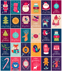 Big collection of cards and tags with Christmas elements and symbols