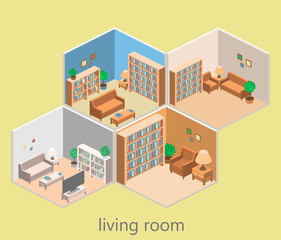 isometric interior of a living room