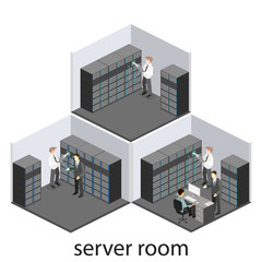 isometric interior of server room. Flat 3D illustration.