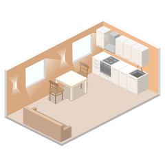 Isometric flat 3D concept vector interior of studio apartments.