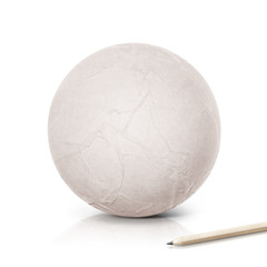 Paper ball with pencil on white background