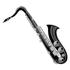 Saxophone. Vintage label, illustration, logotype. Vector illustration