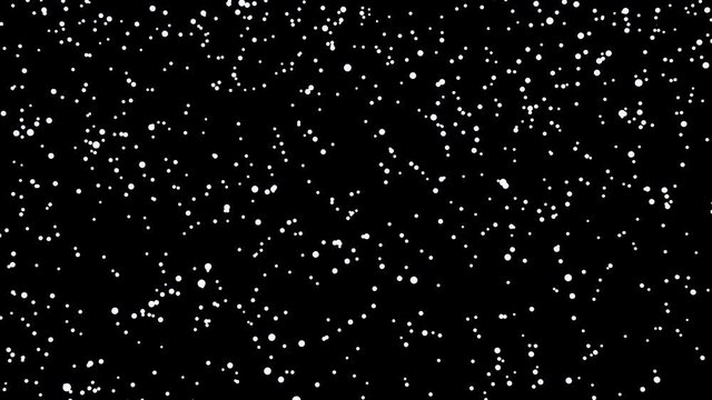 Snowfall in the wind on the black background, winter snow animated background with alpha transparency channel included, codec PNG + Alpha, wintertime seamless looping animation