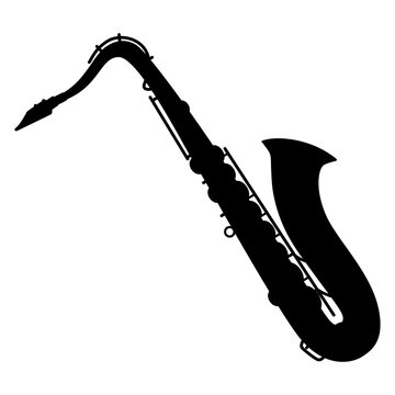 An isolated silhouette of a saxophone on a white background. Vector illustration
