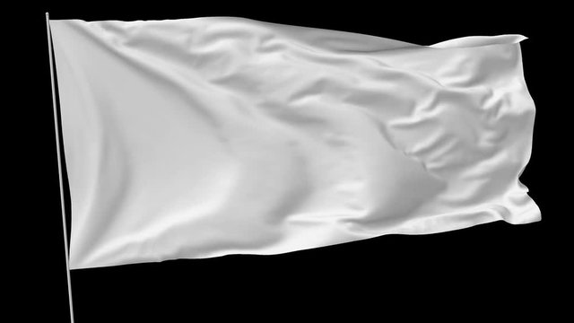 Blank plain white flag with flagpole waving in the wind, 3D animation with transparency alpha channel included, codec PNG + Alpha