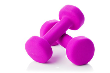 Two dumbbells on a white background