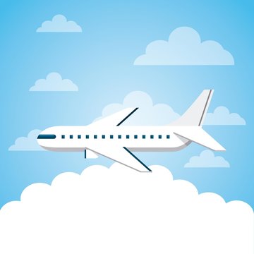 Airplane flying over the sky. colorful design. vector illustration
