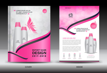 Annual report brochure flyer template, Pink cover design, cosmetics brochure flyer template