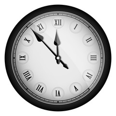 Black realistic vintage clock isolated on white. Vector illustration