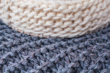 Pattern knitted on the needles close up