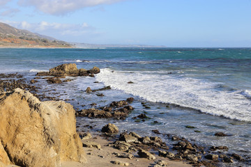 Rocks and waves at Leo Carrillo State Beach, Malibu California