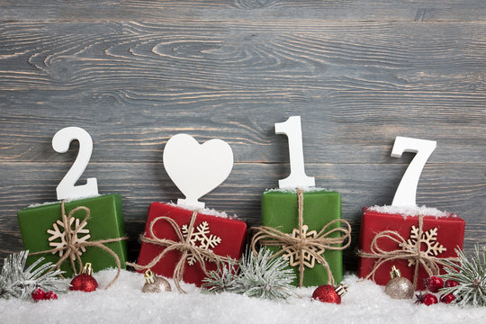 Christmas and New Year gift boxes background 2017
