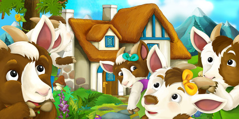 Happy and funny traditional farm scene - stage for different usage - illustration for children