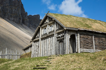 Fototapeta na wymiar Replica Viking Long-House Side