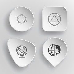 4 images: recycle symbol, globe and recycling symbol, globe and