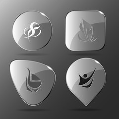 4 images of unique abstract forms.Glass buttons. Vector illustra