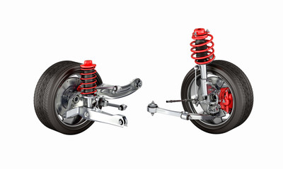 suspension of the car with wheel without shadow 3d