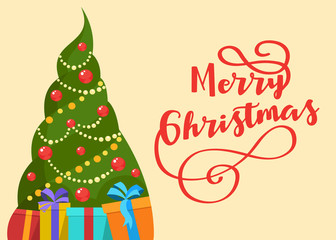 Christmas tree vector greeting card