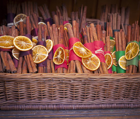 Spice decorations. Traditional arrangement. Christmas spices.