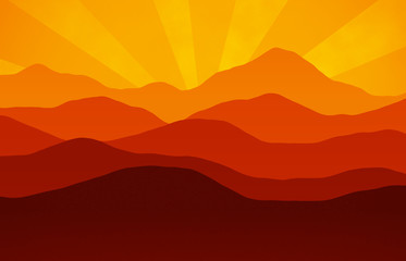 Fototapeta na wymiar roter grafischer sonnenuntergang mit bergen red graphical sunset