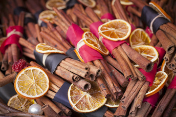 Spice decorations. Traditional arrangement. Christmas spices.