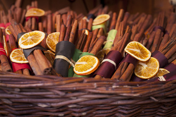 Spice decorations. Traditional arrangement. Christmas spices.