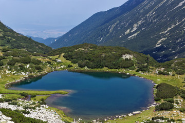 Naklejka na ściany i meble Amazing Panorama of Muratovo lake, Pirin Mountain, Bulgaria