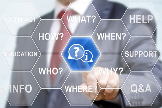 businessman touched support bubbles icon with question information. Discuss speack business sign. Help 24 hour a day. FAQ word cloud concept, maintenance, repair, connection. 24/7 for website service.