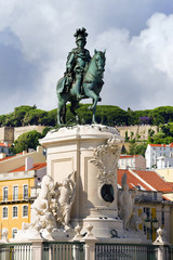 Praca do Comercio with the statue of King Jose I in downtown of Lisbon, Portugal, Europe