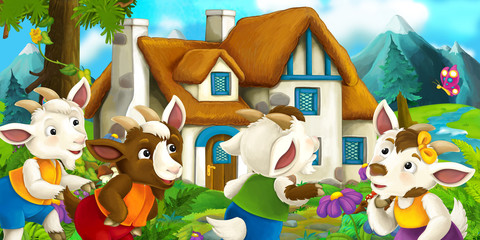 Happy and funny traditional farm scene - stage for different usage - illustration for children