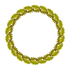 Round bright watercolor hand drawn wreath with oak leaves