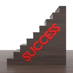 a 3D render of a set of wooden steps with the word success written on the side.