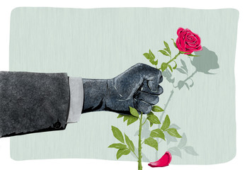 Illustrazione di mano che spezza una rosa come simbolo di violenza sulle donne