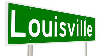 A 3d rendering of a highway sign for Louisville, Kentucky