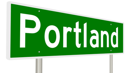 A 3d rendering of a highway sign for Portland