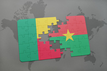 puzzle with the national flag of benin and burkina faso on a world map