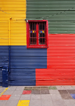 Argentina, Buenos Aires, Typical Colourful Wall of a house in La Boca Neighbourhood.