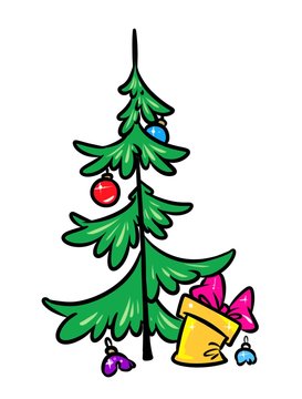 Christmas tree gift parody cartoon illustration isolated image
