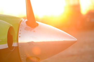 Aircraft propellers in the sun glare
