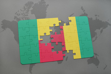 puzzle with the national flag of benin and mozambique on a world map