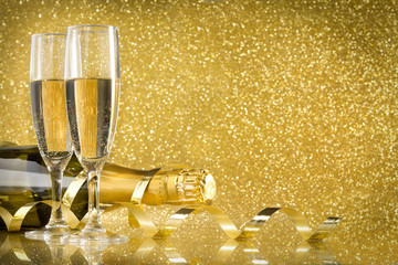 Champagne new year's eve, golden background