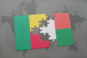 puzzle with the national flag of benin and mozambique on a world map
