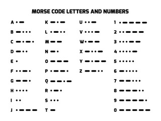 International Telegraph Morse Code Alphabet. Letters A to Z and numbers translated to dots and dashes. Method of transmitting text as on-off tones, lights or clicks. Simple flat vectror illustration. © pyty