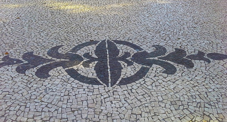 Mosaic floor, detail of a typical floor of the streets of Funchal,