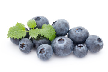 Group of fresh juisy blueberries isolated on white background.