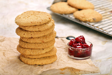Homemade cookies and cherry jam