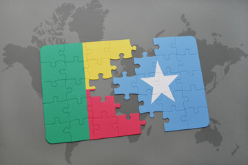 puzzle with the national flag of benin and somalia on a world map